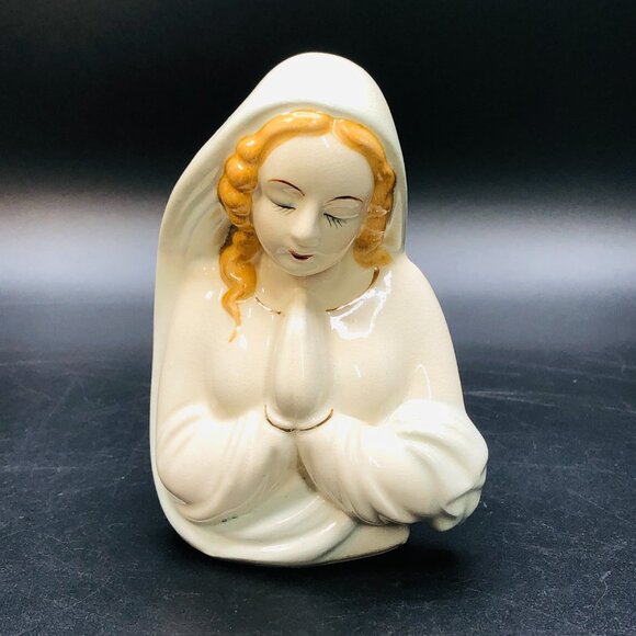 Vintage 60s Praying Virgin Mary Ceramic Planter, Holy Mother Religious Figure - Picture 2 of 10